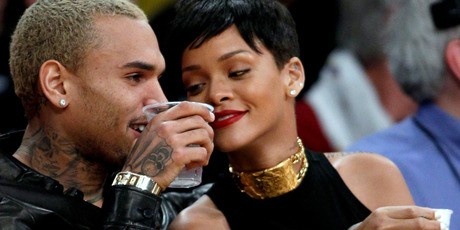 Chris Brown and Rihanna at the Los Angeles Lakers and New York Knicks basketball game in Los Angeles. Photo / AP