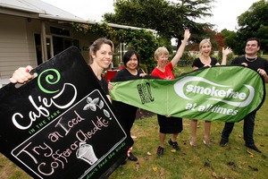 Tarewa Park cafe staff celebrate being the first smokefree cafe in the country. Photo / John Stone
