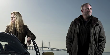 Sofia Helin and Kim Bodni as Saga Norén and Martin Rohde in The Bridge.