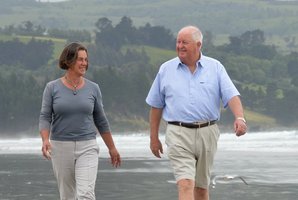Sir Julian Smith, here with Lady Beverly, says he is proud to continue to live and work in Dunedin. Photo / APN