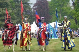 Knights prepare to do battle in the tournament at Blenheim Palace. Photo / Jim Eagles