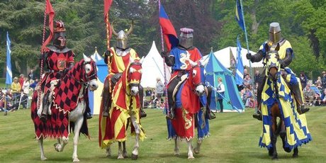 Knights prepare to do battle in the tournament at Blenheim Palace. Photo / Jim Eagles