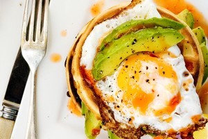 Avocado waffles with chilli and lemon. Photo / Babiche Martens