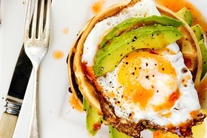 Avocado waffles with chilli and lemon. Photo / Babiche Martens
