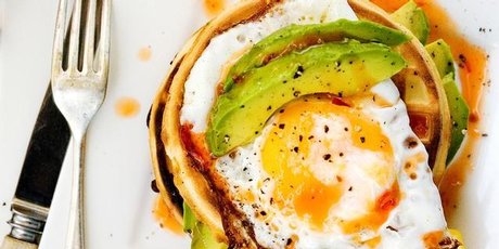 Avocado waffles with chilli and lemon. Photo / Babiche Martens
