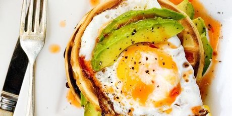 Avocado waffles with chilli and lemon. Photo / Babiche Martens