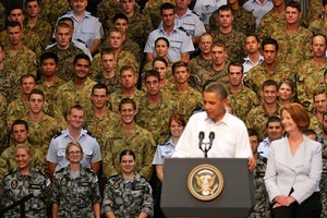 President Barack Obama and Prime Minister Julia Gillard during their visit to RAAF Darwin last year. Photo / Getty Images