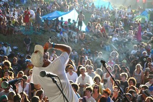 Tom Scott of @Peace performs to the crowd at Splore Festival. Photo / Supplied