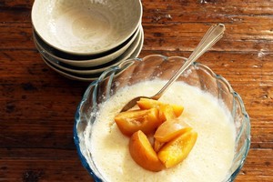 Poached nectarines are a perfect accompaniment to Spanish cream. Photo / Janna Dixon