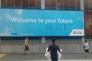 An amendment to this University of Auckland Billboard tells it like it is. Photo / Supplied