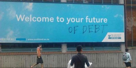An amendment to this University of Auckland Billboard tells it like it is. Photo / Supplied