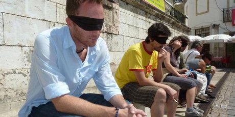 Taking a blind-folded tour of Lisbon. Photo / Robin Esrock