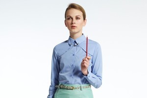 The Kate Sylvester "James" shirt, $295, and "Lillian" leather skirt $645 makes up the 'pin-up' look. Photo / Supplied