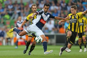 Marcos Flores of the Victory shoots and scores his side's first goal. Photo / Getty Images