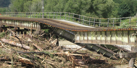 Weather damage at Larrys Creek, north of Reefton on the road to Westport. Photo / Tony Fortune
