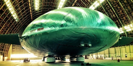 The Aeroscraft airship (aka Thunderbird 2) from Aeros prepares for its first test flight over California. Photo / Supplied
