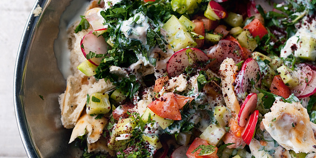 Na'ama's Fattoush from Jerusalem by Yotem Ottolenghi and Sami Tamimi. Photo / Jonathan Lovekin