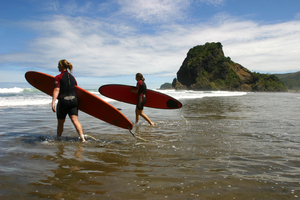 The surf break at Piha has come out top in a survey of board riders' favourites. Photo / APN