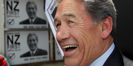 NZ First party leader Winston Peters can't believe his luck. Photo / NZ Herald
