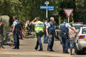 Police cars turned out to a gang fight between Mongrel Mob and Black Power in Hastings. Photo / Warren Buckland