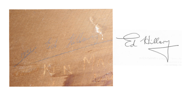 A handwriting expert found nine differences between the signature in the hut and a sample known to have been written by Sir Edmund. Photo / Supplied