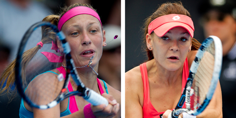 Yanina Wickmayer faces Agnieszka Radwanska in the court. Photos / Sarah Ivey