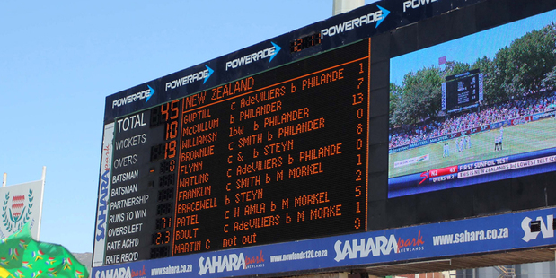 The Black Caps' batting scoreboard does not make pretty reading at Newlands. Photo / Getty Images