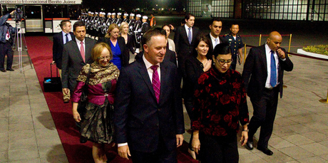 John Key receives a State welcome in Mexico City on the first day of his nine-day visit to Latin America. Photo / Facebook/Supplied