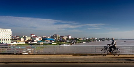Cycling across the Chroy Changvar Bridge. Photo / Supplied