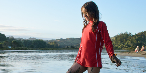 All most in for the swim at Te Muri Beach in Mahurangi Regional Park north of Auckland. Photo / Archi Lee