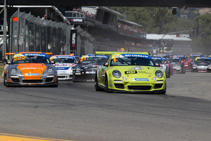 Craig Baird out front during the Clipsal 500 at Adelaide, round one of the Porsche Carrera Cup. Photo / Edge Photographics