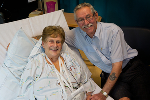 Connie Grice who is recovering from heart surgery, with her husband John. Photo / Sarah Ivey