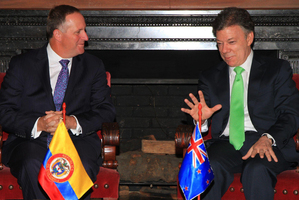 The chemistry between John Key (L) and President Juan Manuel Santos was a factor in the Colombians' enthusiastic response to a trade agreement. Photo / Supplied
