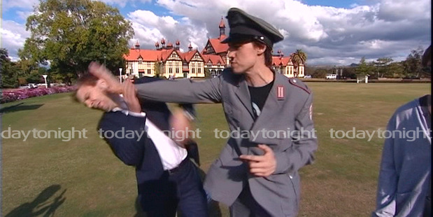 Tristan Barker appears to lash out at Today Tonight reporter Dave Eccelston. Photo / Supplied