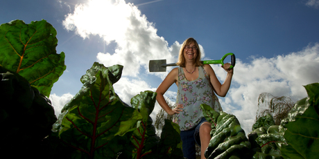 Sarah O'Neil, author of a new gardening book 'The Good Life'. In her garden at their Waiuku property. Photo / NZH