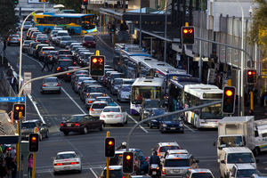 Auckland City commuters in gridlock, view along Albert Street, Auckland CBD 7th March. Photo / Brett Phibbs