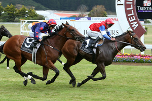 Xanadu can finally gain some revenge on her nemesis Final Touch, shown here beating her in the Telegraph Handicap at Trentham, in the Westbury Classic at Ellerslie today. Photo / Getty Images