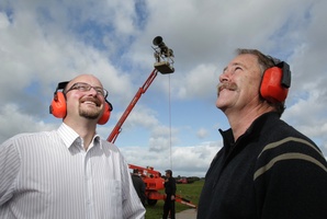 Tauranga City Councillor Bill Grainger (right) and the chairman of the Papamoa Progressive Association Steve Morris at the siren test. Photo / John Borren