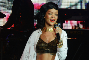 Rihanna performs her London 777 tour gig. Photo / AP