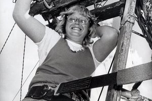 Kirsty Lamb, at 17 was one of the New Zealand Post Office's first women line workers. Photo / NZ Herald. Picture Research / Emma Land.