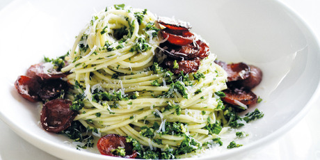 Kale pesto spaghetti. Photo / Donna Hay Magazine