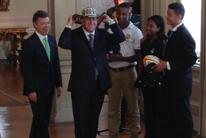 John Key wearing a traditional Colombian hat. Photo / Supplied
