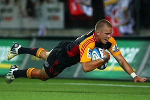 Gareth Anscombe has taken on the goalkicking duties in all three of the Chiefs' matches so far and also crossed the chalk. Photo / Getty Images