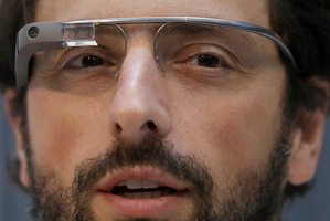 Google co-founder Sergey Brin wears Google Glass glasses. Photo / AP