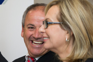 Fair Play on Fees campaigner, NZ barrister Andrew Hooker with financial backer Litigation Funding Services chief executive Michelle Silvers. Photo / Sarah Ivey