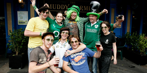 Revellers celebrate the Irish saint after the St. Patricks Day Parade in Auckland City. Photo / Janna Dixon
