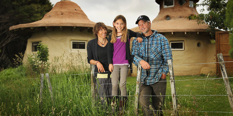 Phil McCabe and Bernadette Gavin, pictured with daughter Sequoia, have developed their Raglan eco-retreat Solscape. Photo / Alan Gibson
