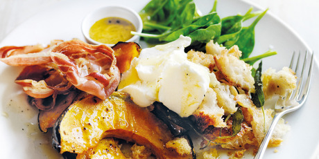 Warm pumpkin and pancetta salad with sage crumbs. Photo / Donna Hay Magazine