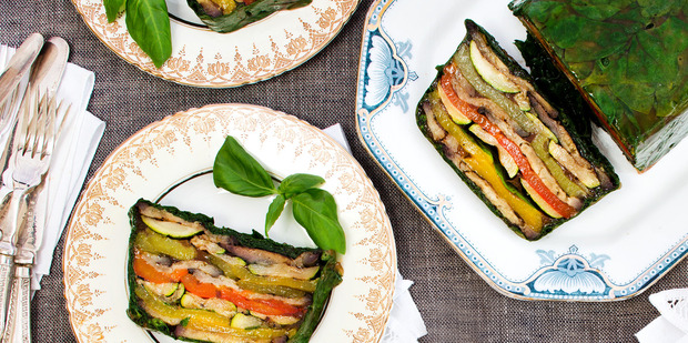 Roast vegetable terrine. Photo / Babiche Martens