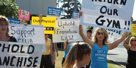 Club Physical gym members turned out two weeks ago to protest outside the Jolt Fitness branch in Westgate. Photo / Supplied
